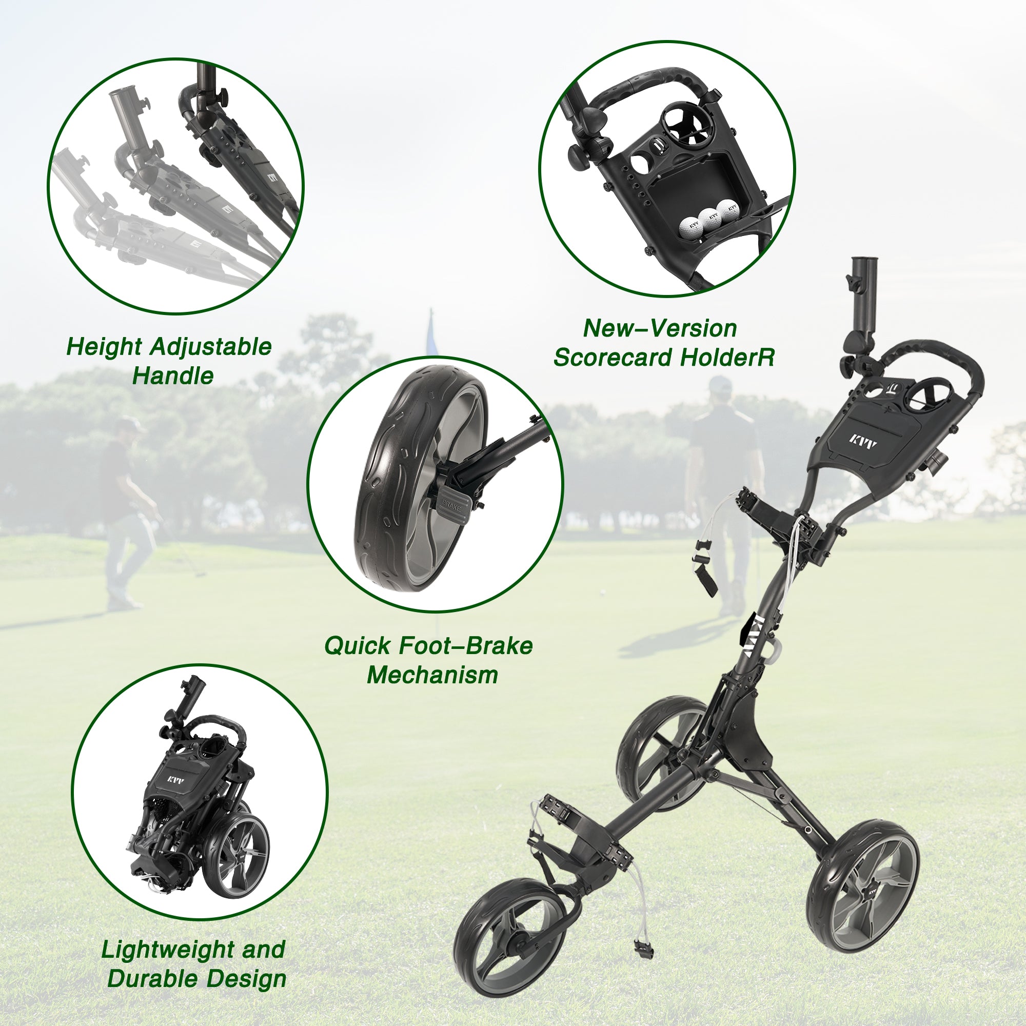 Foldable Golf 2024 Caddy With Quick Release Wheels & Height-Adjustable Handle