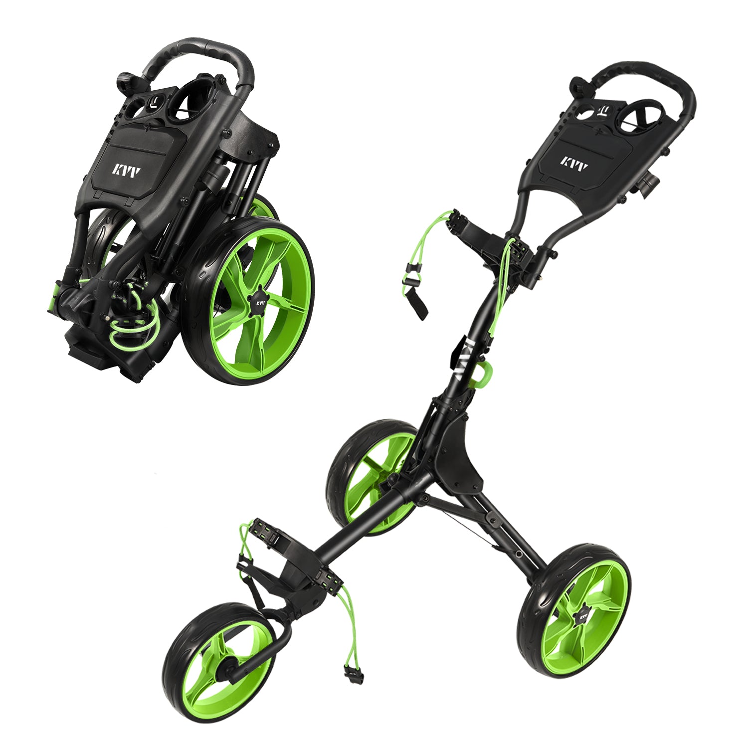 KVV 3 Wheel Golf Push Cart Ultra Lightweight Smallest Folding Size, outlet New-Version